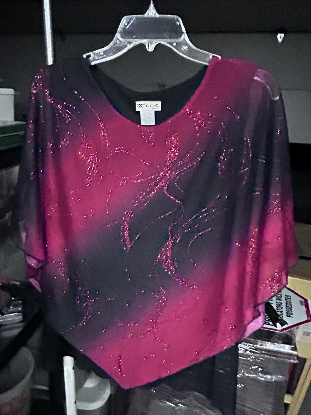 CO Magenta and Black Beaded Poncho Tunic